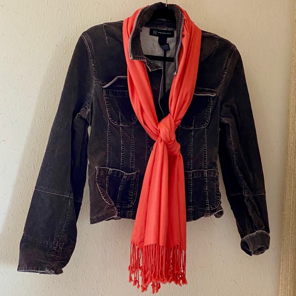Jones New York Deep Coral Scarf/Wrap w/Fringe NWT